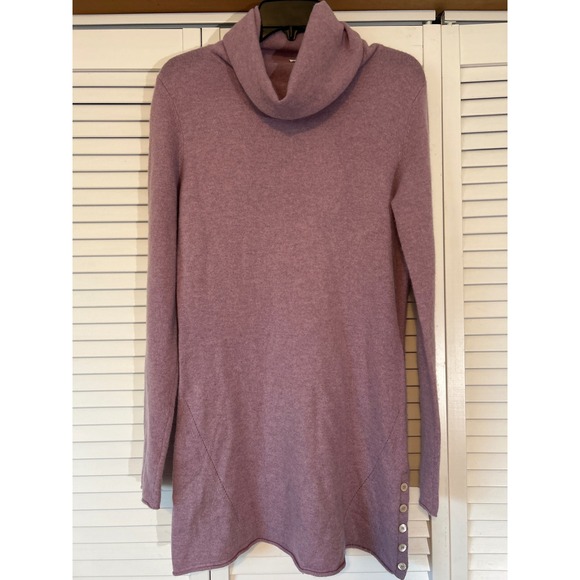 POETRY Cashmere Cowl Neck Tunic Sweater Lilac Button Accent...